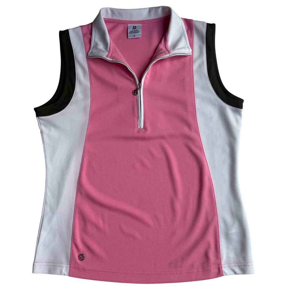 Daily Sports Women Pink White Colorblock Sleeveless Golf Polo Quarter Zip Top M